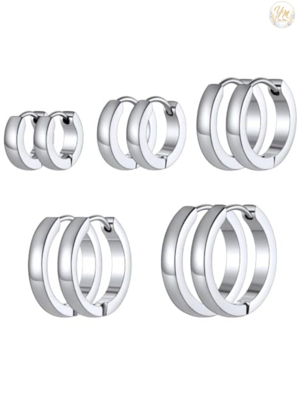 Mens Hoop Earrings Set 5 Pairs Stainless Steel Hypoallergenic Small Huggie